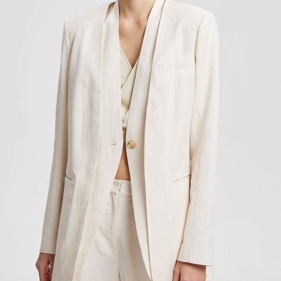 Linen-Blend V-Neck Layered Blazer